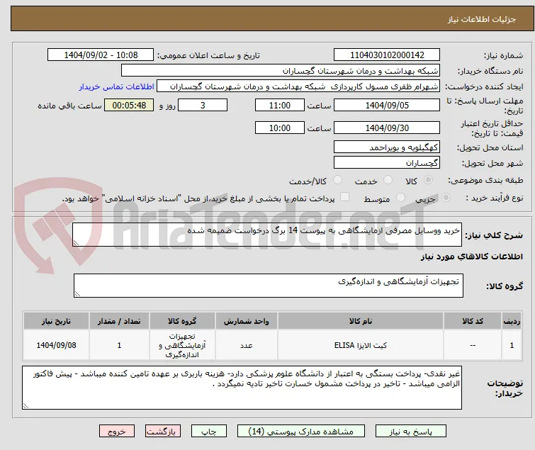 خرید ووسایل مصرفی ازمایشگاهی به پیوست 14 برگ درخواست ضمیمه شده 