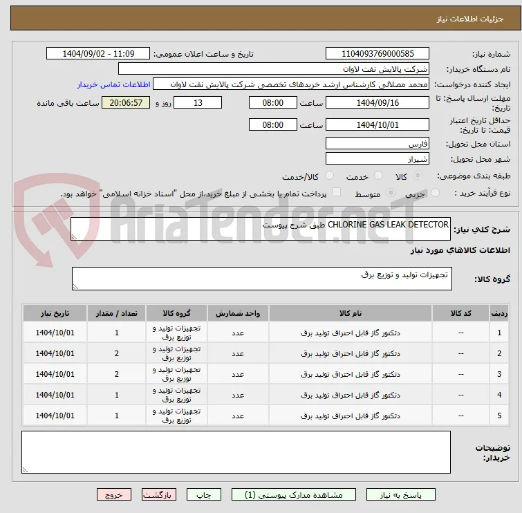 CHLORINE GAS LEAK DETECTOR طبق شرح پیوست