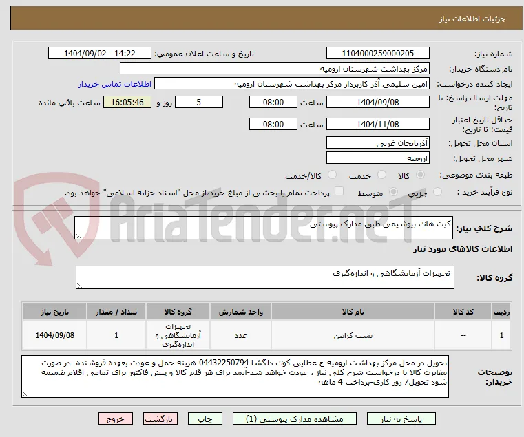 کیت های بیوشیمی طبق مدارک پیوستی