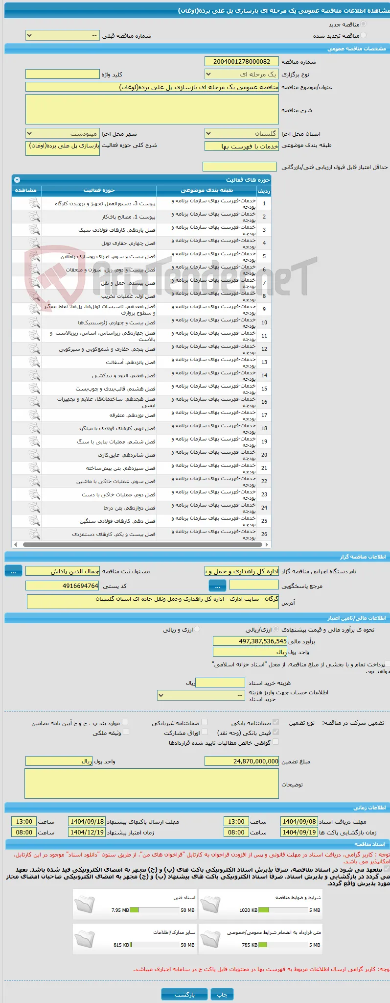 مناقصه عمومی یک مرحله ای بازسازی پل علی برده(اوغان)