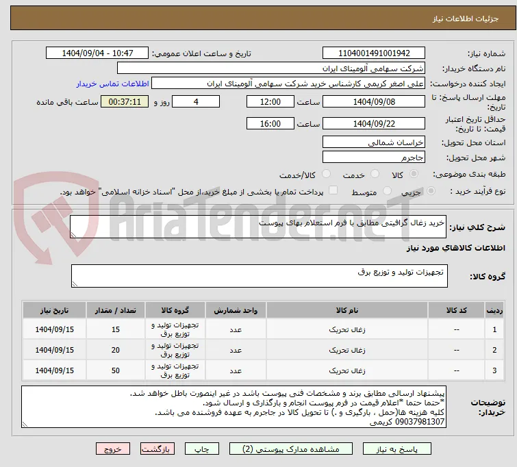 خرید زغال ‎گرافیتی‏ مطابق با فرم استعلام بهای پیوست
