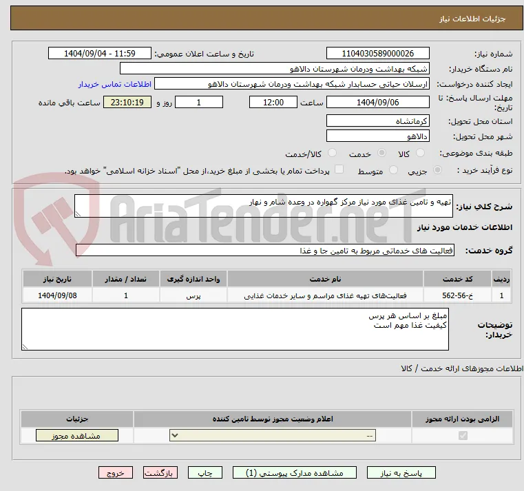 تهیه و تامین غذای مورد نیاز مرکز گهواره در وعده شام و نهار