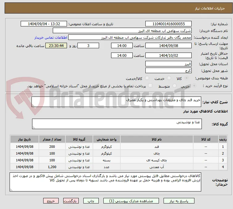خرید قند چای و ملزومات بهداشتی و یکبار مصرف