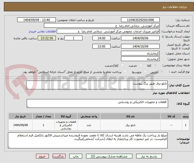 تابلو برق طبق برگ پیوست