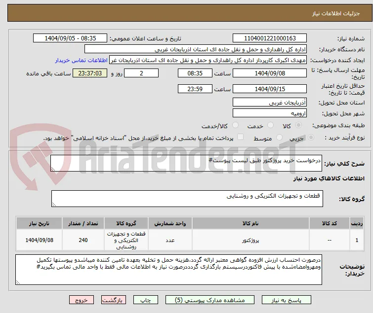 درخواست خرید پروژکتور طبق لیست پیوست#