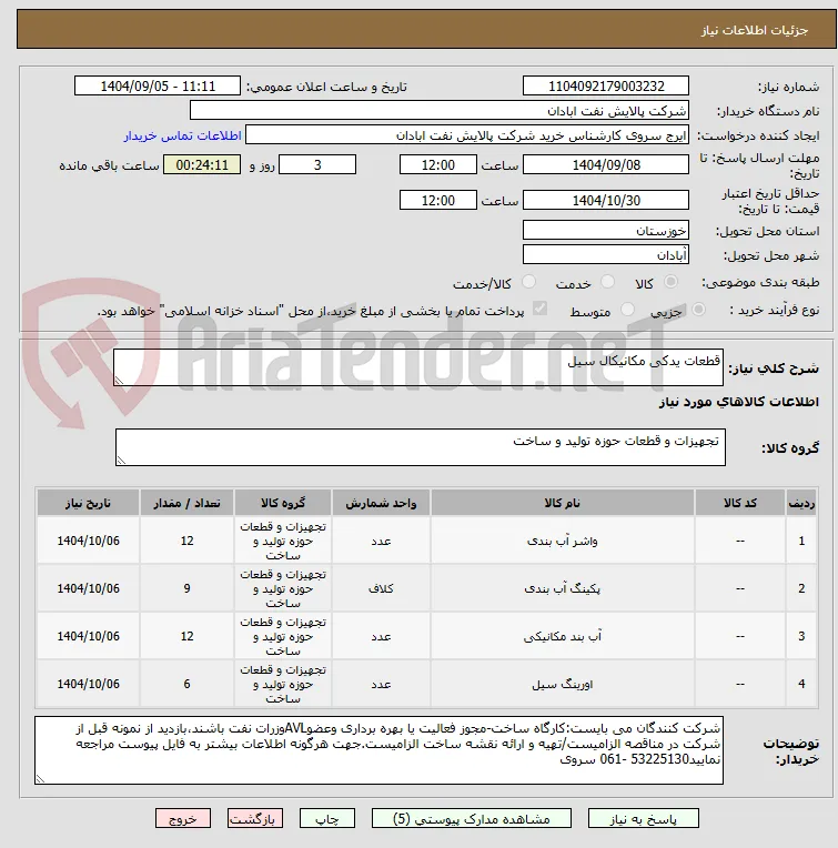 قطعات یدکی مکانیکال سیل