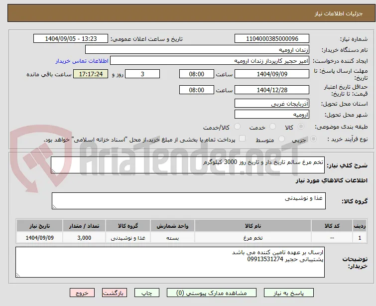 تخم مرغ سالم تاریخ دار و تاریخ روز 3000 کیلوگرم