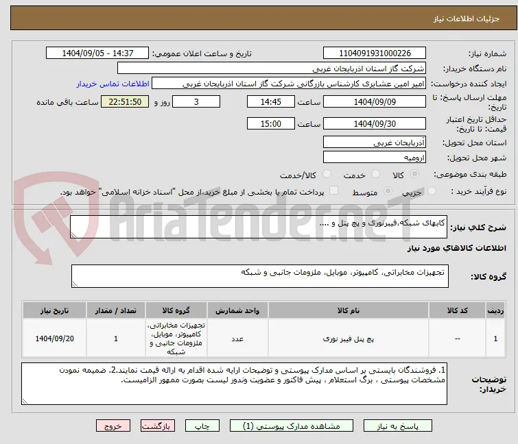 کابهای شبکه،فیبرنوری و پچ پنل و ....