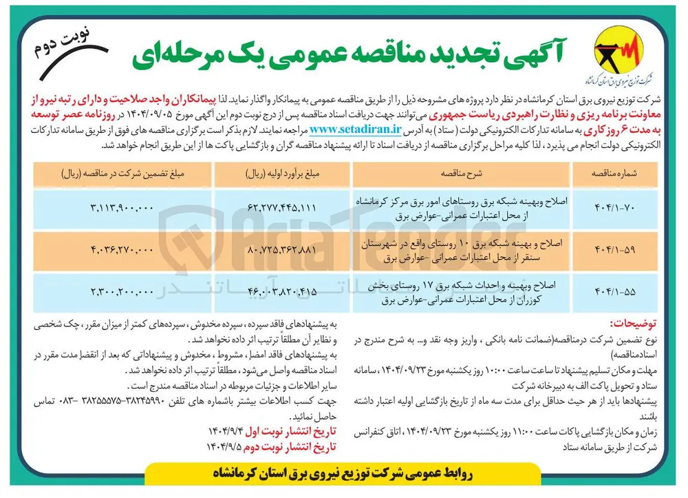 اصلاح و بهینه شبکه برق ۱۰ روستای واقع در شهرستان سنقر از محل اعتبارات عمرانی - عوارض برق 
