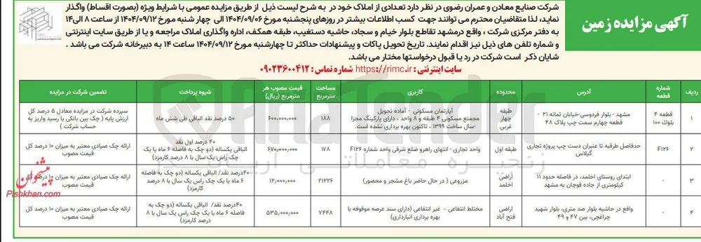 فروش تعدادی از املاک