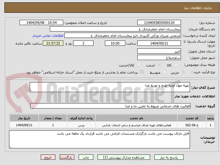 تهیه مواد اولیه طبخ و توزیع غذا 