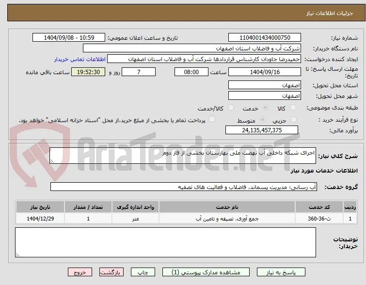اجرای شبکه داخلی آب نهضت ملی بهارستان بخشی از فاز دوم