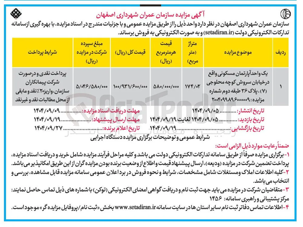 یک واحد آپارتمان مسکونی 