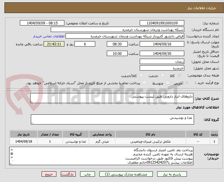 داروهای انبار دارویی طبق لیست پیوستی
