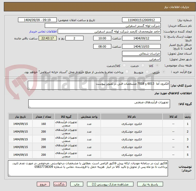 الکترود آما  6013 و 7018 مشخصات فنی در تصویر پیوست 