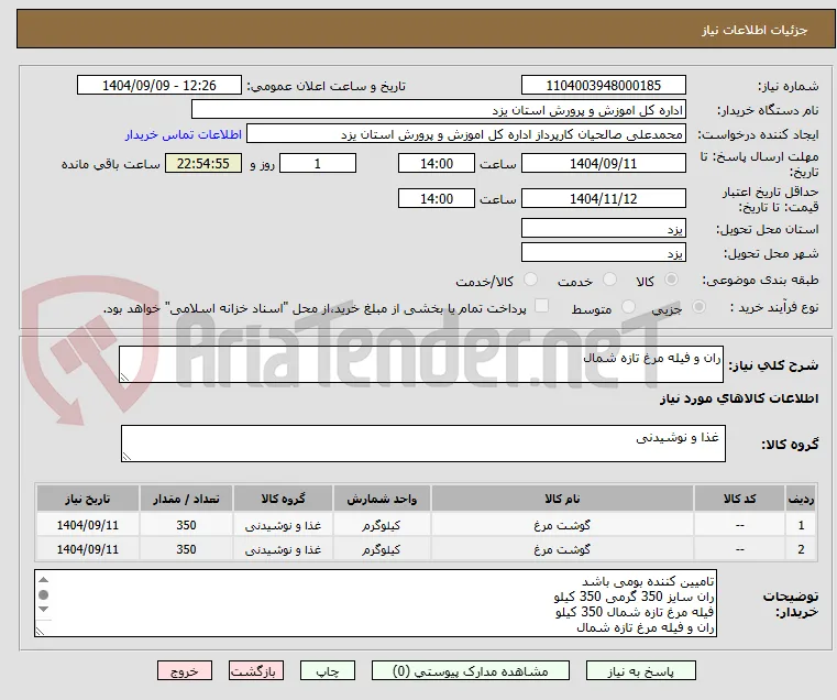 ران و فیله مرغ تازه شمال