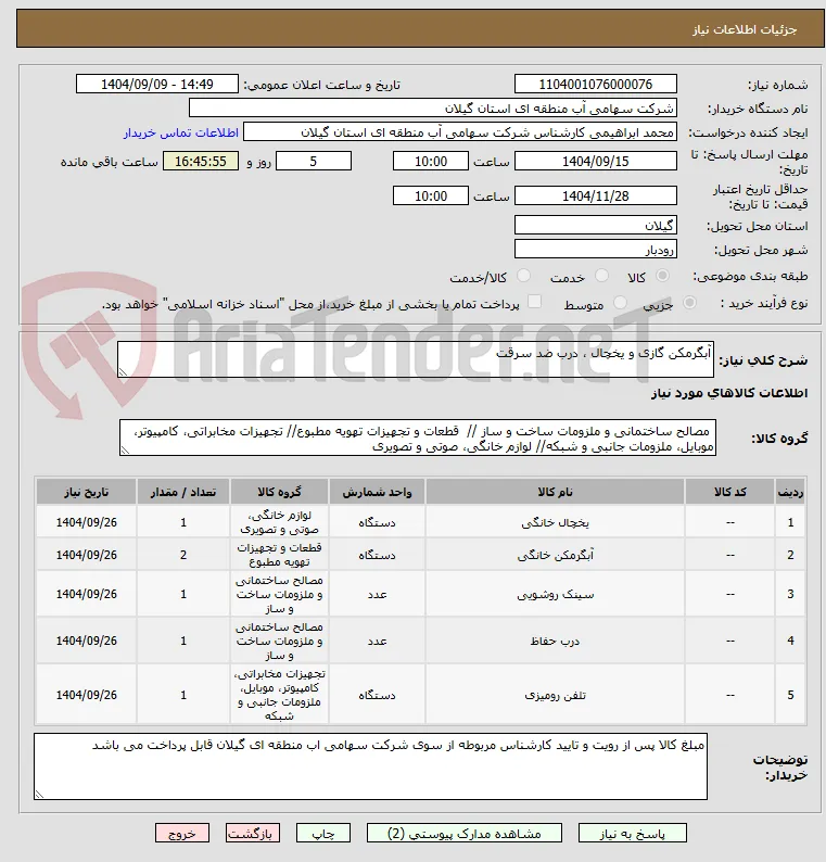 آبگرمکن گازی و یخچال ، درب ضد سرقت