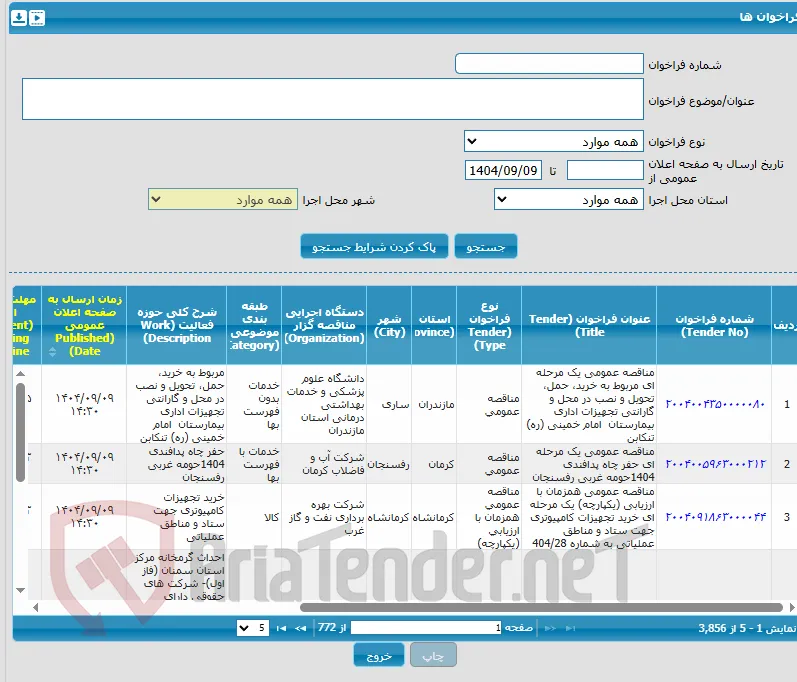 مناقصه عمومی دو مرحله‌ای خرید تیوب مبدل‌های حرارتی