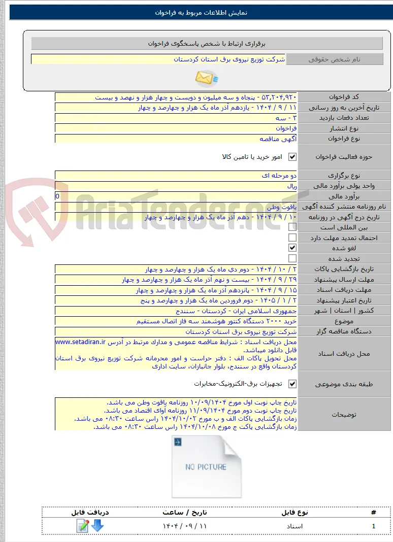 خرید ۲۰۰۰ دستگاه کنتور هوشمند سه فاز اتصال مستقیم