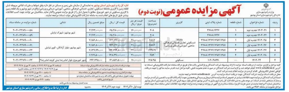 فروش قطعه شماره 3 زمین با کاربری مختلط ( مسکونی ، تجاری ، ، خدماتی فرهنگی ، مذهبی آموزشی درمانی و ورزشی)