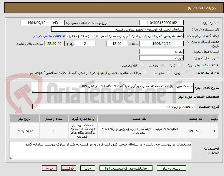 خدمات مورد نیاز جهت مستند سازی برگزاری بنگاه های اقتصادی در هتل لاله
