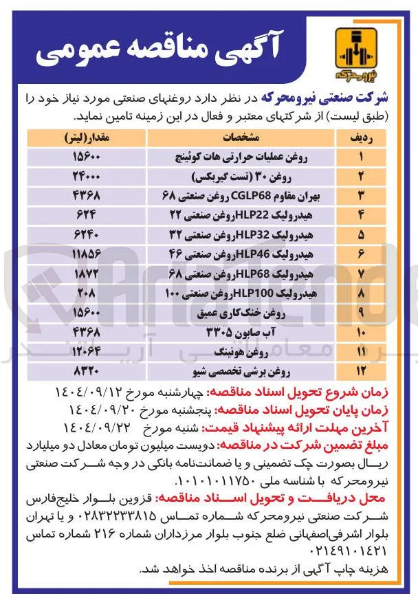 تامین روغن های صنعتی