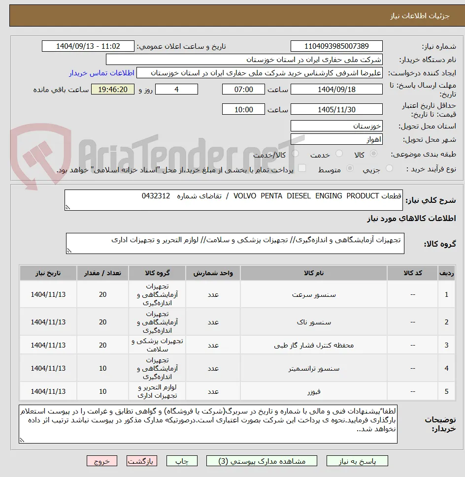 قطعات VOLVO  PENTA  DIESEL  ENGING  PRODUCT  /  تقاضای شماره   0432312