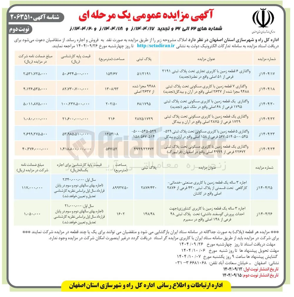 واگذاری یک قطعه زمین با کاربری مسکونی تحت پلاک ۱۷۲۹ فرعی از ۲۸۷۵ اصلی 