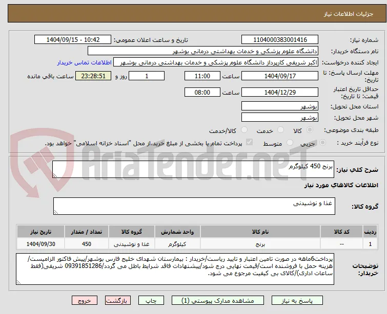 برنج 450 کیلوگرم