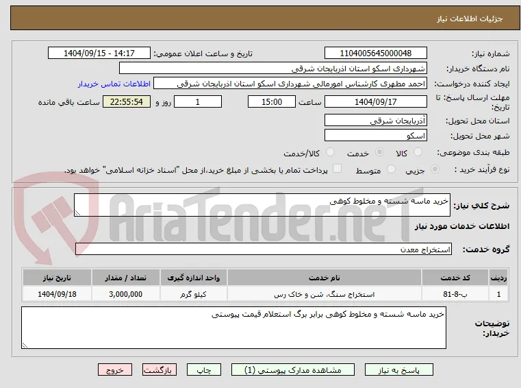 خرید ماسه شسته و مخلوط کوهی 