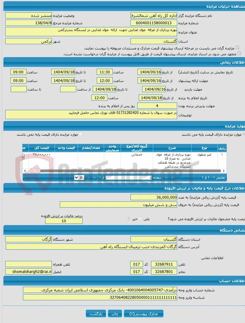 بهره برداری از غرفه مواد غذایی جهت ارائه مواد غذایی در ایستگاه بندرترکمن