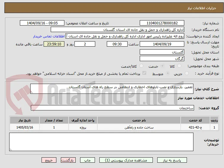 تعمیر، بازسازی و نصب تابلوهای اخطاری و انتظامی در سطح راه های استان گلستان
