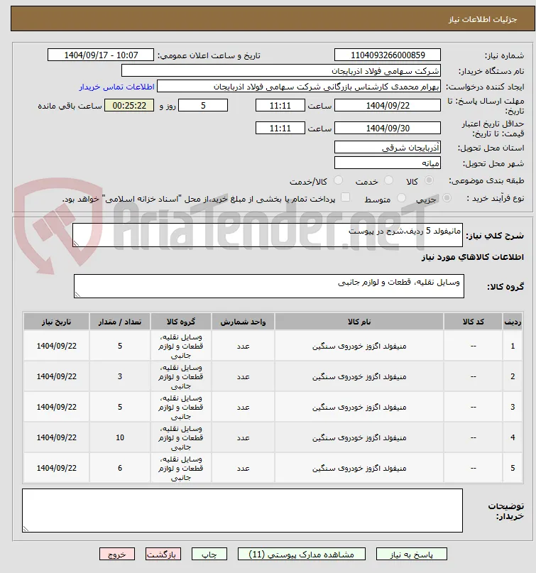 مانیفولد 5 ردیف.شرح در پیوست