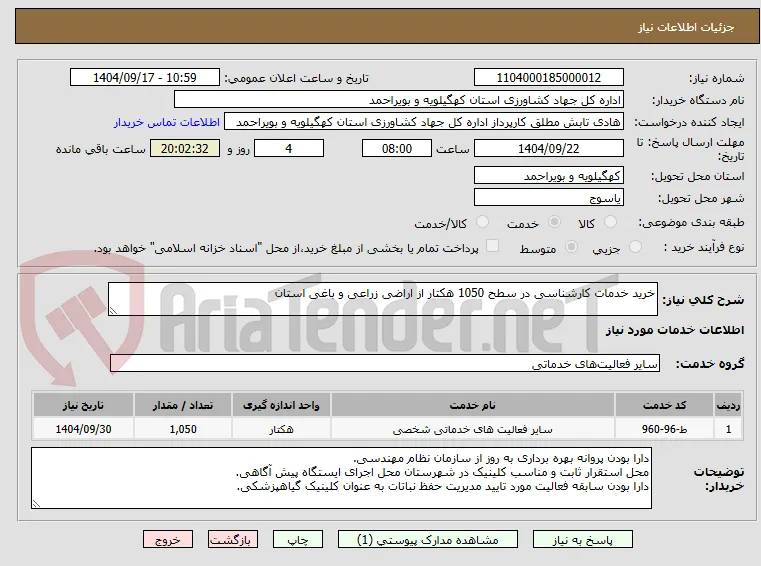 خرید خدمات کارشناسی در سطح 1050 هکتار از اراضی زراعی و باغی استان