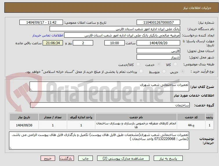 تعمیرات ساختمانی شعب شهری