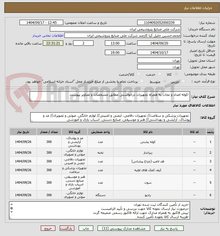 -کوله امداد و نجات به همراه تجهیزات درخواستی مطابق مشخصات و تصاویر پیوست