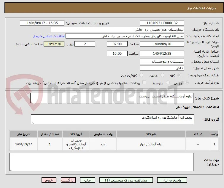 لوازم آزمایشگاه طبق لیست  پیوست 