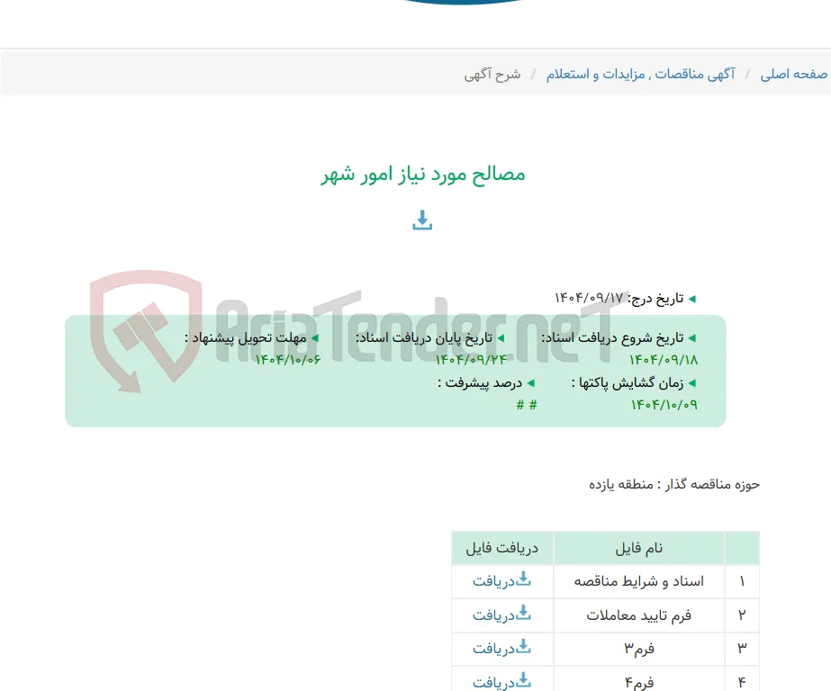 مصالح مورد نیاز امور شهر