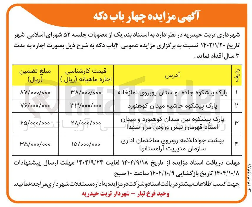 اجاره ۴ باب دکه 