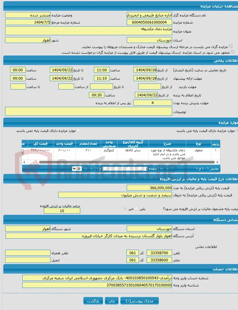 مزایده ذغال مکشوفه