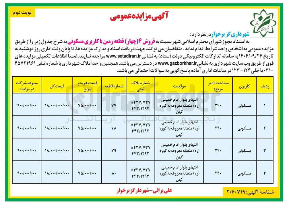 فروش ۴ ( چهار) قطعه زمین با کاربری مسکونی