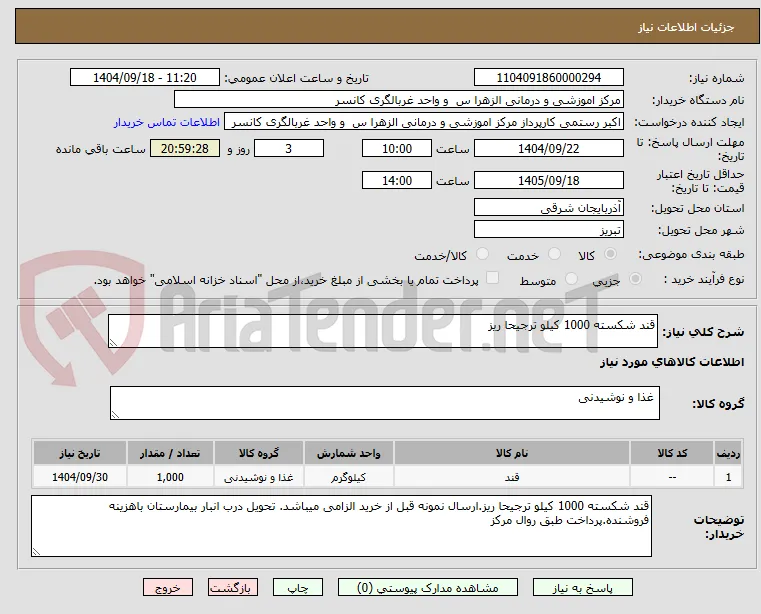 قند شکسته 1000 کیلو ترجیحا ریز