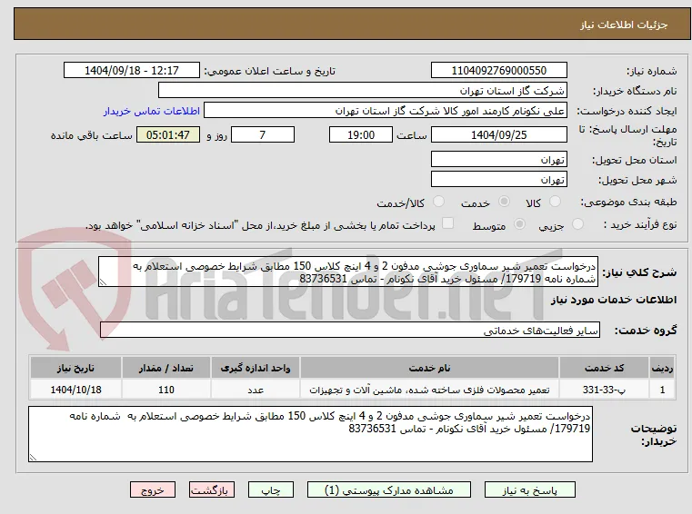 تعمییر شیر سماوری جوشی مدفون 2 و 4 اینچ کلاس 150 