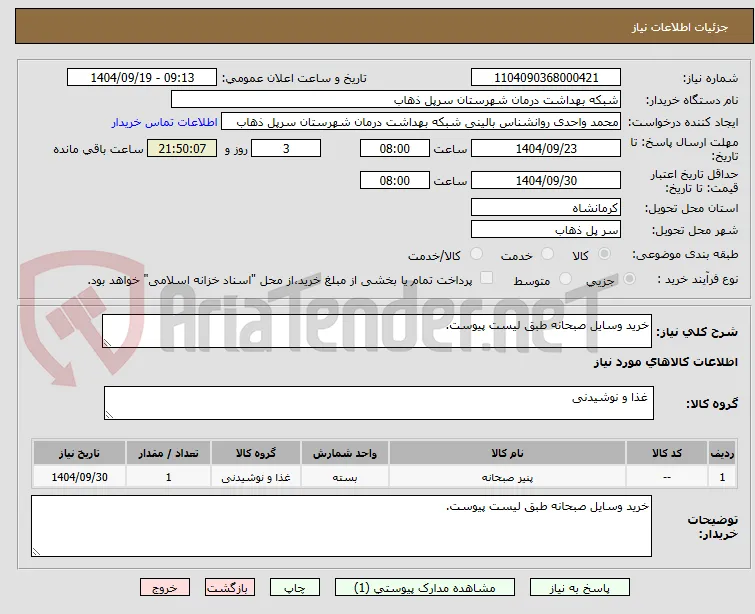 خرید وسایل صبحانه طبق لیست پیوست.