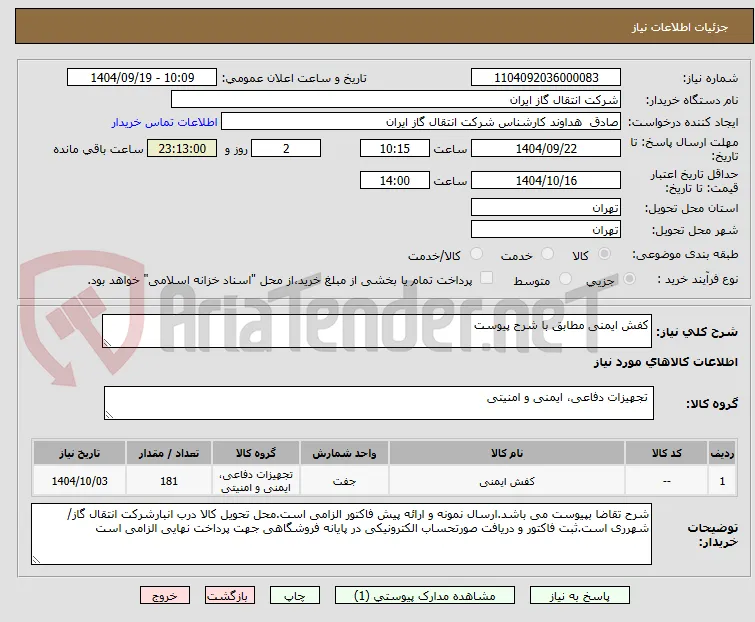 کفش ایمنی مطابق با شرح پیوست 
