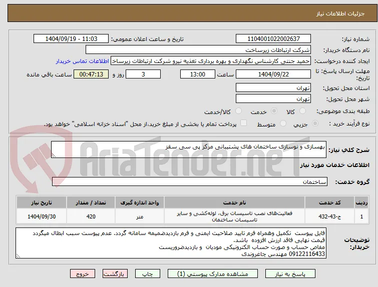بهسازی و نوسازی ساختمان های پشتیبانی مرکز پی سی سقز