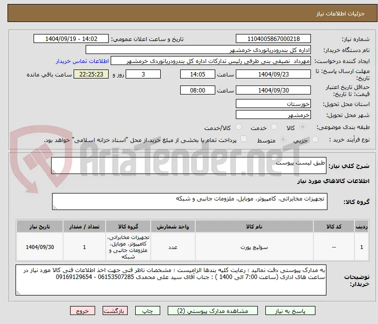 طبق لیست پیوست 