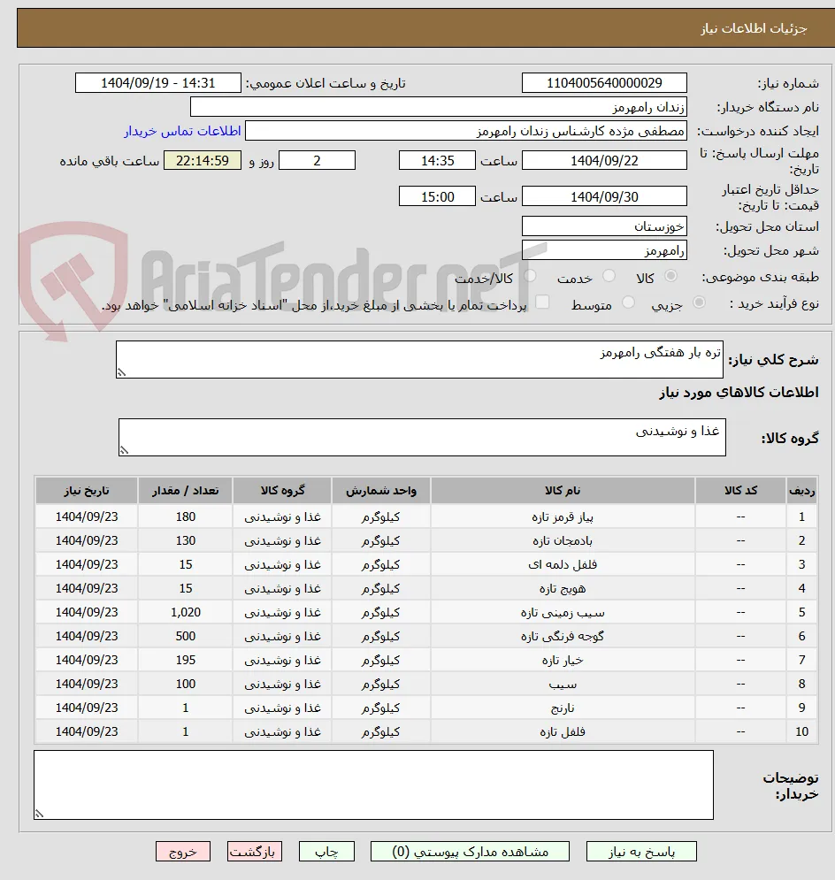 تره بار هفتگی رامهرمز