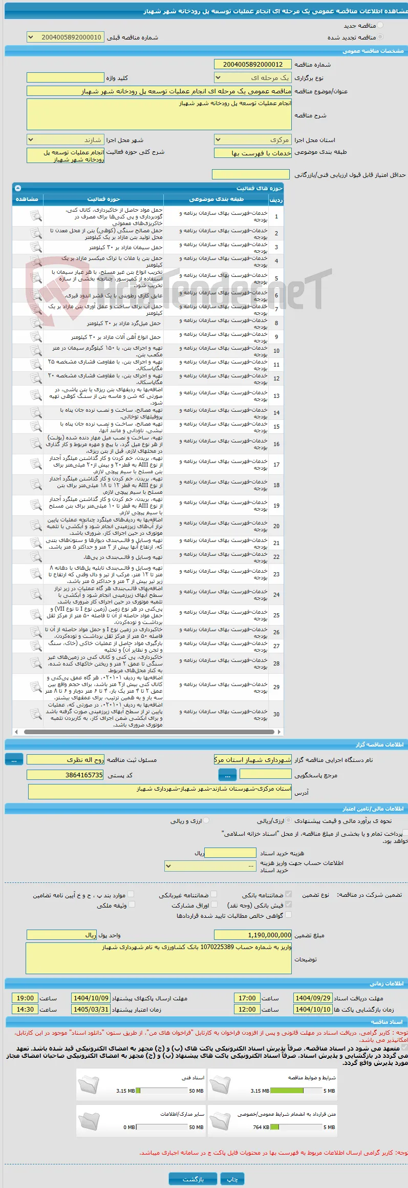 مناقصه عمومی یک مرحله ای انجام عملیات توسعه پل رودخانه شهر شهباز