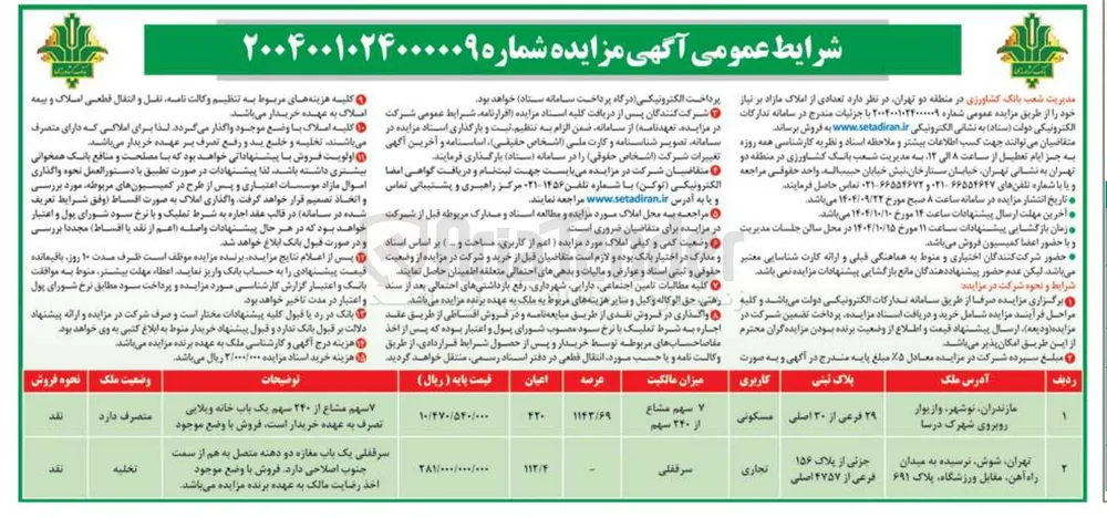 تعدادی از املاک مازاد